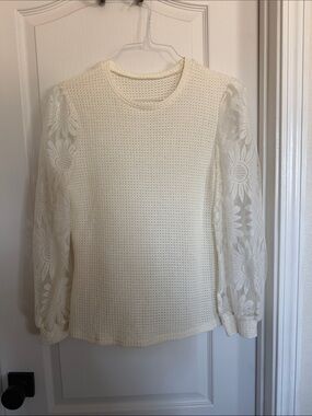 Woven Open Knit Cream Sweater Top